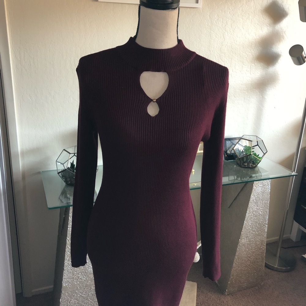 Burgundy long sleeve pencil style dress